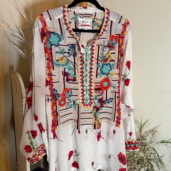 NWOT Johnny Was 2X 100% Silk GORGEOUS Embroidered Tunic/Dress/Coverup w/Poppies! - Picture 4 of 11